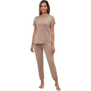 image:imageWiWi Womens Pajama Sets Short Sleeve Sleepwear Top and Jogger Pants Pjs 2 Piece Lounge Sets Viscose from Bamboo SXXLCamel