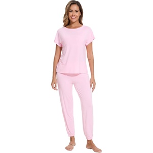 image:imageWiWi Womens Pajama Sets Short Sleeve Sleepwear Top and Jogger Pants Pjs 2 Piece Lounge Sets Viscose from Bamboo SXXLPink