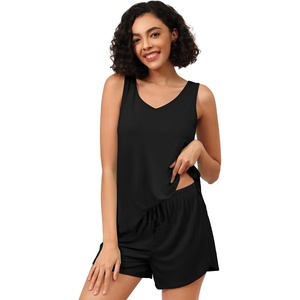 image:imageWiWi Womens Pajama Sets Viscose from Bamboo Shorts Pj Set Cooling Sleeveless 2 Piece Sleepwear SXXLBblack