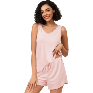 image:imageWiWi Womens Pajama Sets Viscose from Bamboo Shorts Pj Set Cooling Sleeveless 2 Piece Sleepwear SXXLBblush Pink