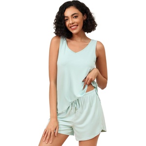 image:imageWiWi Womens Pajama Sets Viscose from Bamboo Shorts Pj Set Cooling Sleeveless 2 Piece Sleepwear SXXLBlight Green