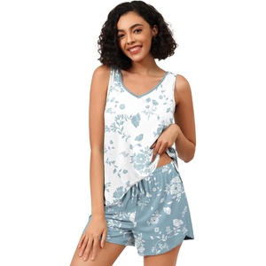 image:imageWiWi Womens Pajama Sets Viscose from Bamboo Shorts Pj Set Cooling Sleeveless 2 Piece Sleepwear SXXLBwhite Floral