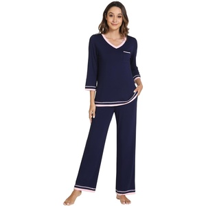image:imageWiWi Womens Pajamas Set Loungewear Bamboo from Viscose 34 Sleeve Tops and Soft Pants Set with Pocket SXXLNavy
