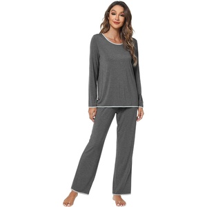 image:imageWiWi Womens Pajamas Set Soft Long Sleeve Tops and Pants Viscose from Bamboo Sleepwear Lightweight Pj Loungewear SXXLA Heather Grey