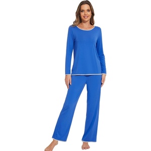 image:imageWiWi Womens Pajamas Set Soft Long Sleeve Tops and Pants Viscose from Bamboo Sleepwear Lightweight Pj Loungewear SXXLAbright Blue