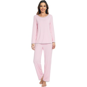 image:imageWiWi Womens Pajamas Set Soft Long Sleeve Tops and Pants Viscose from Bamboo Sleepwear Lightweight Pj Loungewear SXXLApink