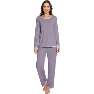 image:imageWiWi Womens Pajamas Set Soft Long Sleeve Tops and Pants Viscose from Bamboo Sleepwear Lightweight Pj Loungewear SXXLAviolet