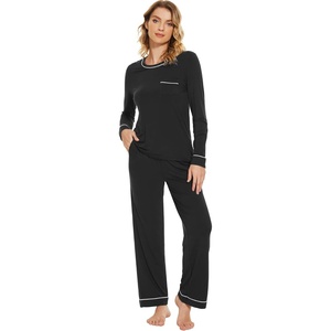 image:imageWiWi Womens Pajamas Set Soft Long Sleeve Tops and Pants Viscose from Bamboo Sleepwear Lightweight Pj Loungewear SXXLBblack