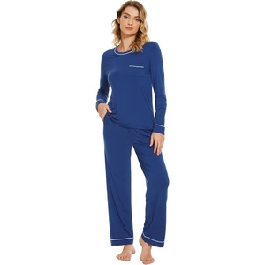 image:imageWiWi Womens Pajamas Set Soft Long Sleeve Tops and Pants Viscose from Bamboo Sleepwear Lightweight Pj Loungewear SXXLBblue Depth