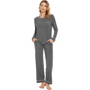 image:imageWiWi Womens Pajamas Set Soft Long Sleeve Tops and Pants Viscose from Bamboo Sleepwear Lightweight Pj Loungewear SXXLBdark Heather Grey