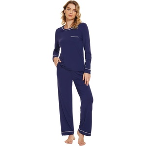 image:imageWiWi Womens Pajamas Set Soft Long Sleeve Tops and Pants Viscose from Bamboo Sleepwear Lightweight Pj Loungewear SXXLBnavy