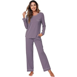 image:imageWiWi Womens Pajamas Set Soft Long Sleeve Tops and Pants Viscose from Bamboo Sleepwear Lightweight Pj Loungewear SXXLBviolet