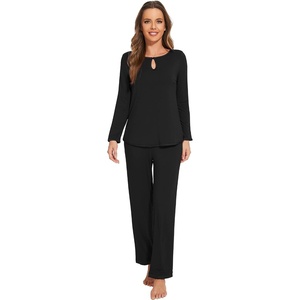 image:imageWiWi Womens Pajamas Set Soft Long Sleeve Tops and Pants Viscose from Bamboo Sleepwear Lightweight Pj Loungewear SXXLCblack