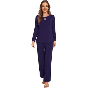 image:imageWiWi Womens Pajamas Set Soft Long Sleeve Tops and Pants Viscose from Bamboo Sleepwear Lightweight Pj Loungewear SXXLCnavy