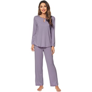 image:imageWiWi Womens Pajamas Set Soft Long Sleeve Tops and Pants Viscose from Bamboo Sleepwear Lightweight Pj Loungewear SXXLCviolet