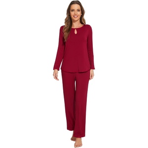 image:imageWiWi Womens Pajamas Set Soft Long Sleeve Tops and Pants Viscose from Bamboo Sleepwear Lightweight Pj Loungewear SXXLCwine Red