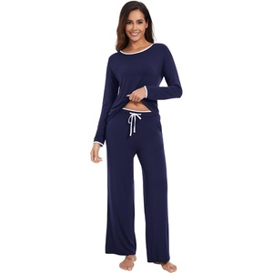image:imageWiWi Womens Pajamas Set Soft Long Sleeve Tops and Pants Viscose from Bamboo Sleepwear Lightweight Pj Loungewear SXXLDnavy