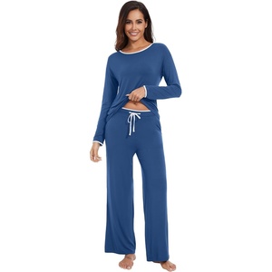 image:imageWiWi Womens Pajamas Set Soft Long Sleeve Tops and Pants Viscose from Bamboo Sleepwear Lightweight Pj Loungewear SXXLDprussian Blue