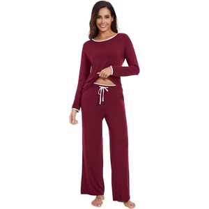 image:imageWiWi Womens Pajamas Set Soft Long Sleeve Tops and Pants Viscose from Bamboo Sleepwear Lightweight Pj Loungewear SXXLDwine