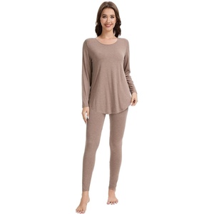 image:imageWiWi Womens Pajamas Set Super Soft Lounge Set Viscose from Bamboo Sleepwear Cooling Long Sleeve Top Leggings Pjs SXXLCamel