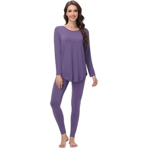 image:imageWiWi Womens Pajamas Set Super Soft Lounge Set Viscose from Bamboo Sleepwear Cooling Long Sleeve Top Leggings Pjs SXXLLavender