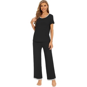image:imageWiWi Womens Short Sleeve Pajama Sets Viscose from Bamboo Sleepwear Ladies Soft Loungewear Set Pjs with Pockets SXXLBlack