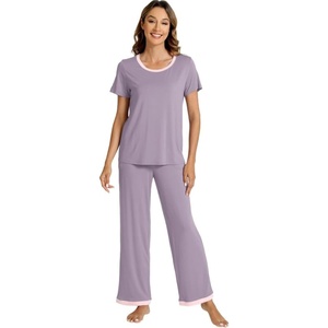 image:imageWiWi Womens Short Sleeve Pajama Sets Viscose from Bamboo Sleepwear Ladies Soft Loungewear Set Pjs with Pockets SXXLViolet