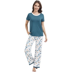 image:imageWiWi Womens Short Sleeve Pajama Sets Viscose from Bamboo Sleepwear Ladies Soft Loungewear Set Pjs with Pockets SXXLWhiteGreen Dots