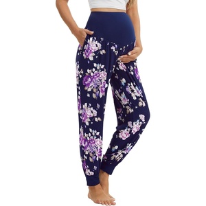 image:imageWiWi Womens Viscose from Bamboo Maternity Pants Soft Over The Belly Pregnancy Leggings High Waist Stretchy BottomsBdark NavyPurple Floral