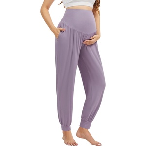 image:imageWiWi Womens Viscose from Bamboo Maternity Pants Soft Over The Belly Pregnancy Leggings High Waist Stretchy BottomsBviolet