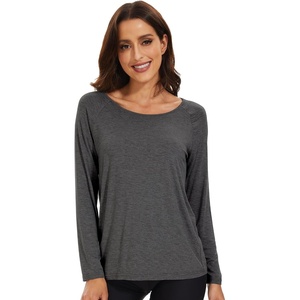 image:imageWiWi Womens Viscose from Bamboo Pajama Tops Soft Basic Sleep Shirt Loose Long Sleeves TShirt Loungewear SXXLAcharcoal Heather