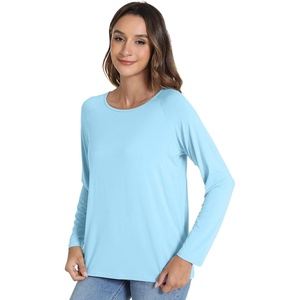 image:imageWiWi Womens Viscose from Bamboo Pajama Tops Soft Basic Sleep Shirt Loose Long Sleeves TShirt Loungewear SXXLApale Blue