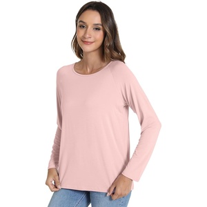 image:imageWiWi Womens Viscose from Bamboo Pajama Tops Soft Basic Sleep Shirt Loose Long Sleeves TShirt Loungewear SXXLApeach Pink