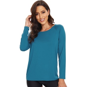 image:imageWiWi Womens Viscose from Bamboo Pajama Tops Soft Basic Sleep Shirt Loose Long Sleeves TShirt Loungewear SXXLAteal Blue