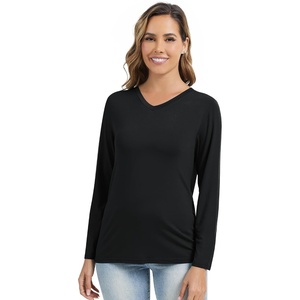 image:imageWiWi Womens Viscose from Bamboo Pajama Tops Soft Basic Sleep Shirt Loose Long Sleeves TShirt Loungewear SXXLBblack