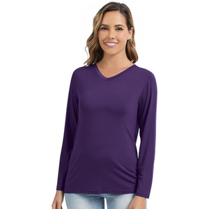 image:imageWiWi Womens Viscose from Bamboo Pajama Tops Soft Basic Sleep Shirt Loose Long Sleeves TShirt Loungewear SXXLBdark Purple