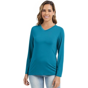 image:imageWiWi Womens Viscose from Bamboo Pajama Tops Soft Basic Sleep Shirt Loose Long Sleeves TShirt Loungewear SXXLBteal Blue
